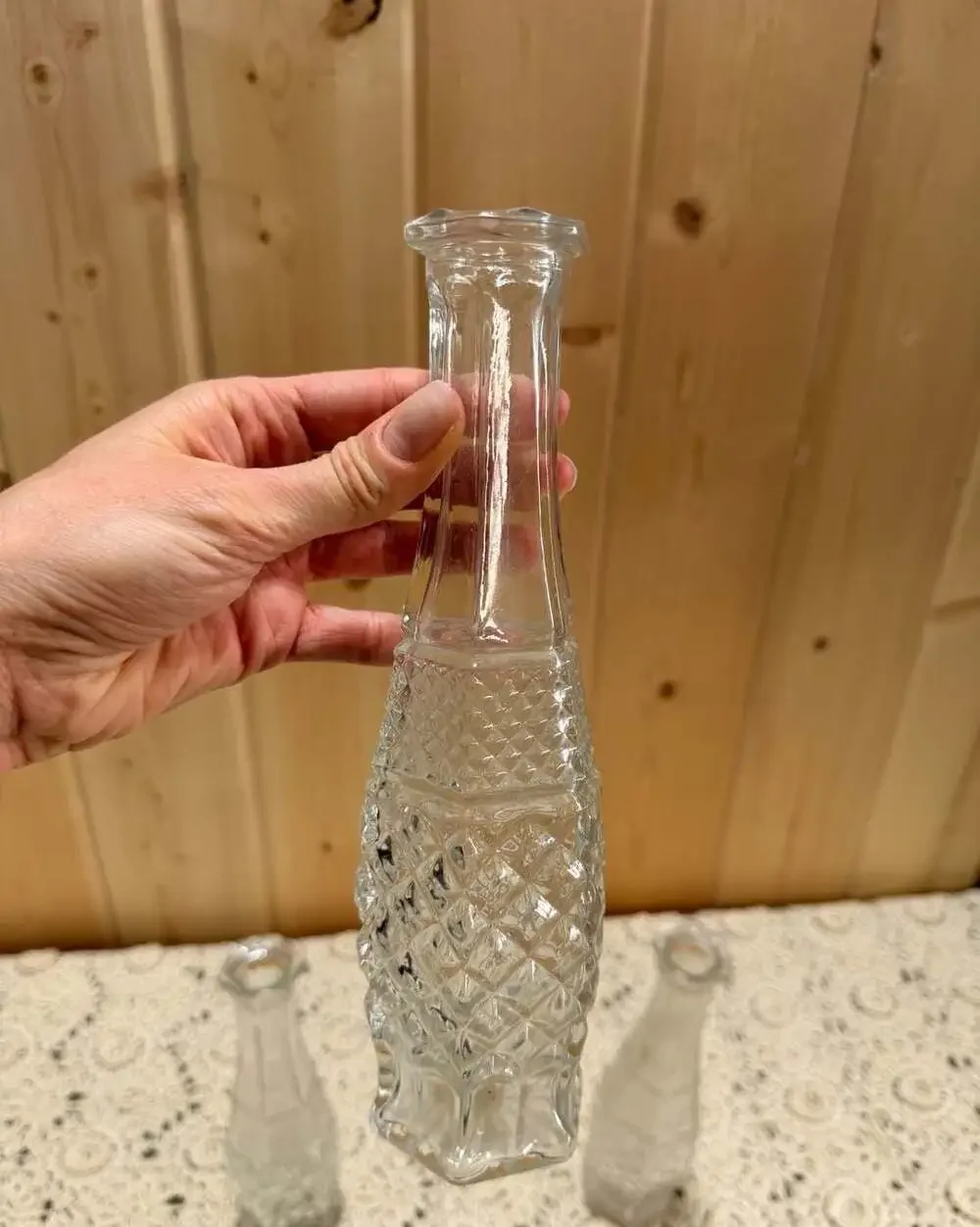 Anchor Hocking Wexford Clear Glass Diamond Pattern Bud Vase Vintage 9 Inch